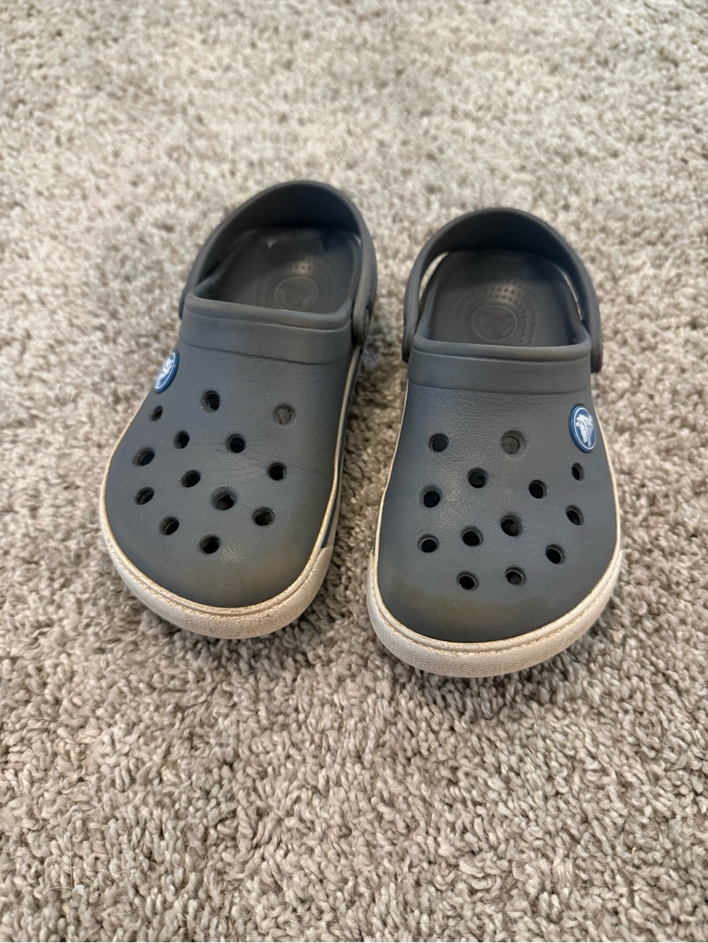 CROCS Kids Gray Classic Clogs with White Trim